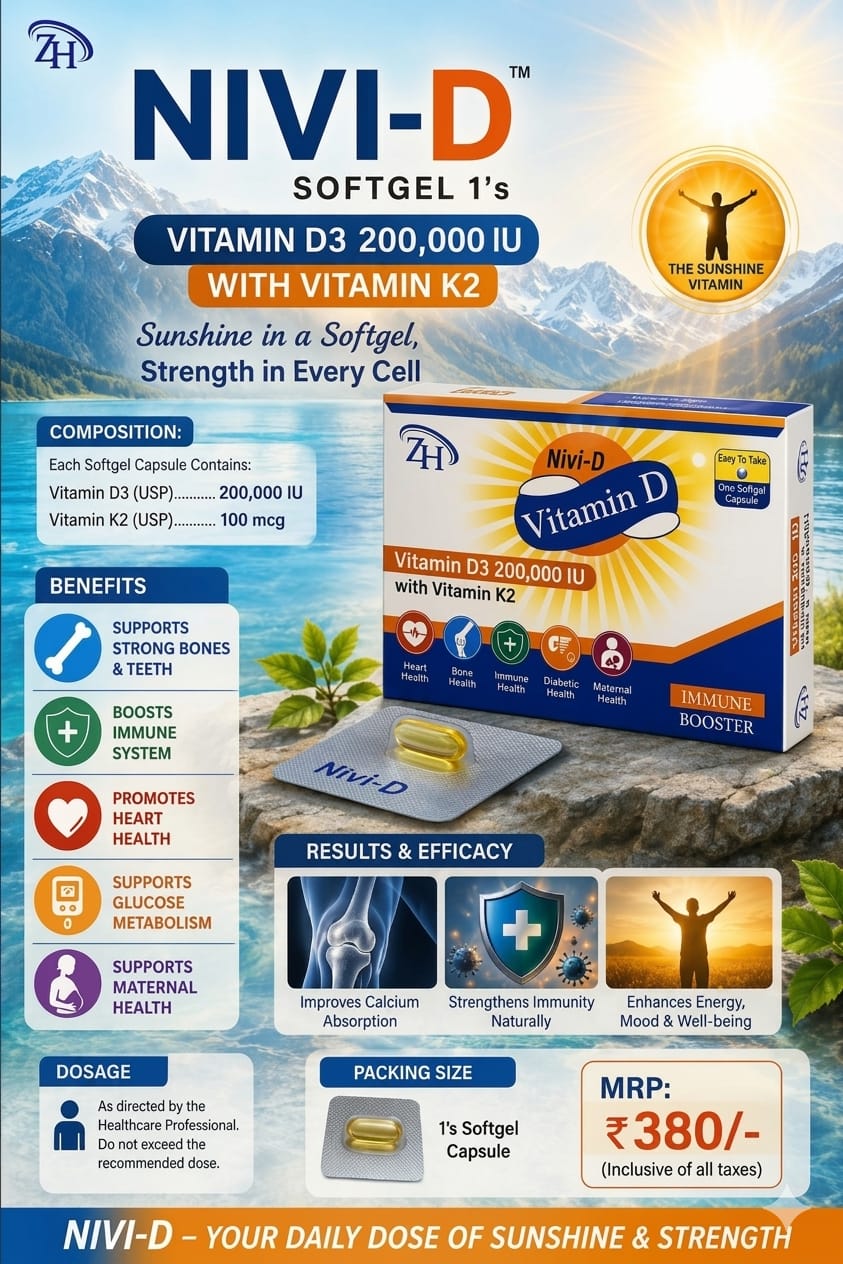 Nivi-D Vitamin D3 200,000 IU with Vitamin K2 – Softgel Capsule