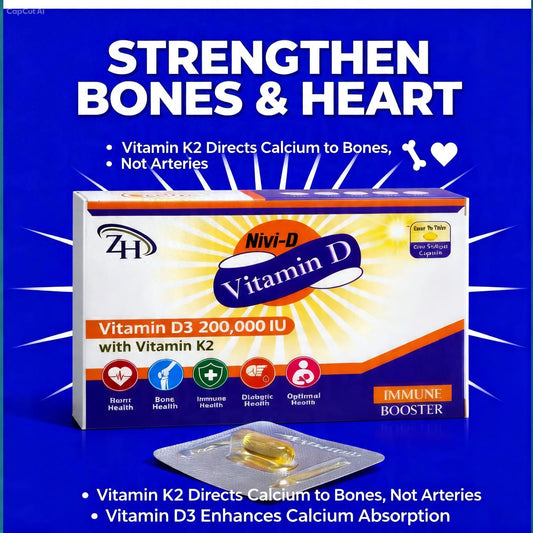Nivi-D Vitamin D3 200,000 IU with Vitamin K2 – Softgel Capsule