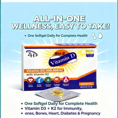 Nivi-D Vitamin D3 200,000 IU with Vitamin K2 – Softgel Capsule